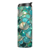 Glitterie Aquamarin Mermaid Schwanz und Blume druc Thermosbecher (Nach links gedreht)