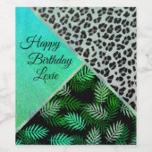 Glitterie Aquamarin Tropical Leopard Geburtstag Weinetikett (Einzelnes Label)