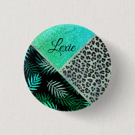 Glitterie Aquamarin tropische Leopardrucke Button