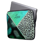 Glitterie Aquamarin tropische Leopardrucke Laptopschutzhülle (Vorderseite Links)