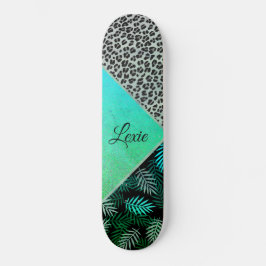 Glitterie Aquamarin tropische Leopardrucke Skateboard