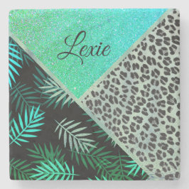 Glitterie Aquamarin tropische Leopardrucke Steinuntersetzer