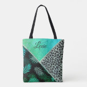 Glitterie Aquamarin tropische Leopardrucke Tasche (Rückseite)