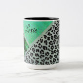 Glitterie Aquamarin tropische Leopardrucke Zweifarbige Tasse (Mittel)