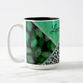 Glitterie Aquamarin tropische Leopardrucke Zweifarbige Tasse (Links)