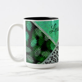 Glitterie Aquamarin tropische Leopardrucke Zweifarbige Tasse