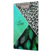 Glitterie Aquamarin tropischen Leopard Druck Perso Klemmbrett (Links)