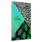 Glitterie Aquamarin tropischen Leopard Druck Perso Klemmbrett (Rechts)