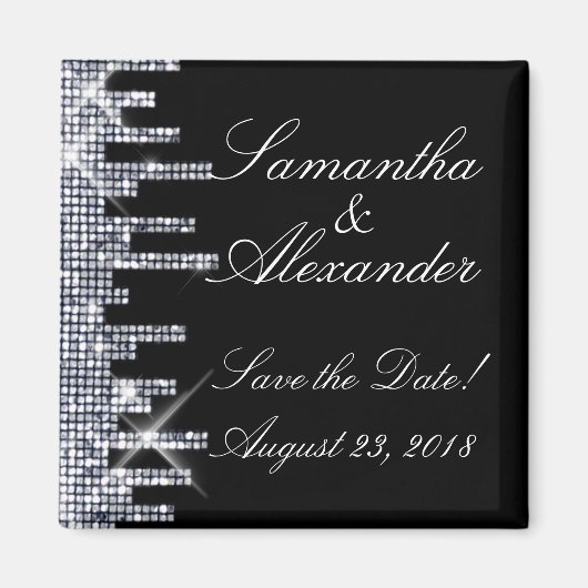 Glitterie Black/Silver Glamour Save the Date Magnet (Vorne)