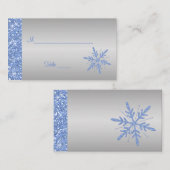 Glitterie Blau und Silberschneeflocken Orte Platzkarte (Vorne/Hinten)