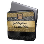 Glitterie, elegantes Schwarz und Gold Laptopschutzhülle (Vorderseite Links)