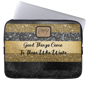 Glitterie, elegantes Schwarz und Gold Laptopschutzhülle