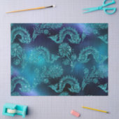 Glitterie Fische und Blume auf blauem Dekoupage Seidenpapier (Basteln)