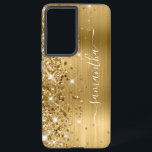 Glitterie Foil Girly Signature Samsung Galaxy Hülle<br><div class="desc">Girly Imitate funkelnd vergoldeten Glitzer Highlights auf der links Kante, über einem Imitat golden ombre brushed Metal-Folie. Die moderne, mädchenhafte Unterschrift besticht durch einen eleganten Schriftart aus weißer Kalligraphie mit dekorativen Schwänzen in vertikaler Form. Passen Sie die Stile des Schriftartes an oder verschieben Sie die glitzernden Grafiken, um Ihre eigene...</div>