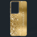 Glitterie Foil Girly Signature Samsung Galaxy Hülle<br><div class="desc">Girly Imitate funkelnd vergoldeten Glitzer Highlights auf der links Kante, über einem Imitat golden ombre brushed Metal-Folie. Die moderne, mädchenhafte Unterschrift besticht durch einen eleganten Schriftart aus weißer Kalligraphie mit dekorativen Schwänzen in vertikaler Form. Passen Sie die Stile des Schriftartes an oder verschieben Sie die glitzernden Grafiken, um Ihre eigene...</div>