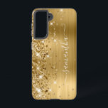 Glitterie Foil Girly Signature Samsung Galaxy Hülle<br><div class="desc">Girly Imitate funkelnd Gold Glitzer Highlights auf der links Kante, über goldgelb ombre brushed Metal-Folie. Die moderne, mädchenhafte Unterschrift besticht durch einen eleganten Schriftart aus weißer Kalligraphie mit dekorativen Schwänzen in vertikaler Form. Passen Sie die Stile des Schriftartes an oder verschieben Sie die glitzernden Grafiken, um Ihre eigene Telefonanlage zu...</div>