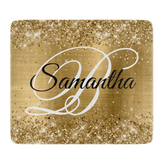 Glitterie Gold Extravagant Monogram Schneidebrett (Vorderseite)