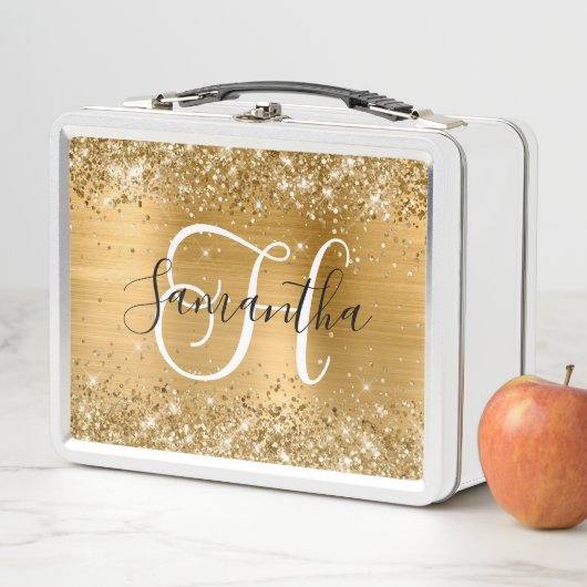 Glitterie Gold Foil Schwarz und Weiß Monogram Metall Brotdose (Beispiel)