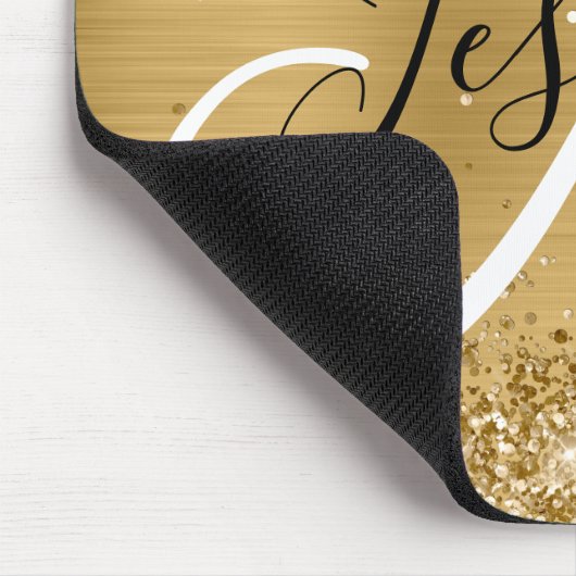 Glitterie Gold Foil Schwarz und Weiß Monogram Mousepad (Ecke)