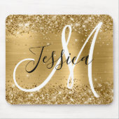 Glitterie Gold Foil Schwarz und Weiß Monogram Mousepad (Vorne)