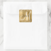 Glitterie Gold Foil Schwarz und Weiß Monogram Quadratischer Aufkleber (Tasche)