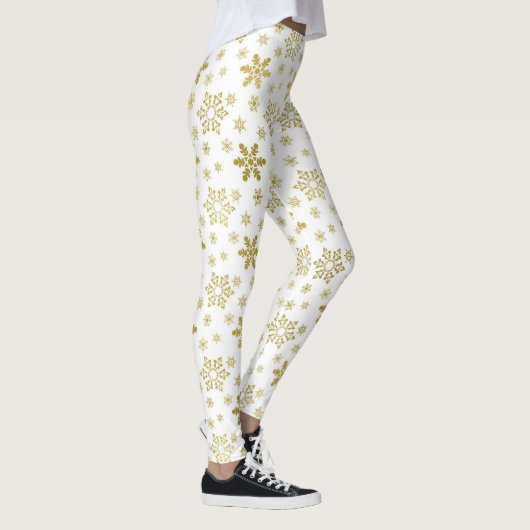 Glitterie Gold Fossil Weihnachten Schneeflocken Mu Leggings (Rechts)