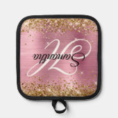Glitterie Gold Light Pink Foil Fancy Monogram Topflappen (Vorderseite)