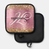 Glitterie Gold Light Pink Foil Fancy Monogram Topflappen (Vorderseite/Rückseite)