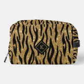 Glitterie Gold, Schwarz Zebra Muster Monogram Waschbeutel (Rückseite)