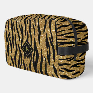 Glitterie Gold, Schwarz Zebra Muster Monogram Waschbeutel
