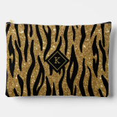 Glitterie Gold, Schwarz Zebra Muster Monogram Zubehörtasche (Vorderseite)