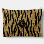 Glitterie Gold, Schwarz Zebra Muster Monogram Zubehörtasche (Rückseite)