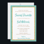 Glitterie Gold und Aquamarine Gerahmte Bat Mitzvah Einladung<br><div class="desc">Dieses trendige Bat Mitzvah-Angebot besticht durch funkelnden Imitat-Glitzer,  der auf einem soliden Farbhintergrund liegt. Verwenden Sie das Vorlagenformular,  um Ihre eigenen Informationen hinzuzufügen. Die erweiterten Editiermenüs können verwendet werden,  um den Stil,  die Farbe und das Layout des Schriftartes zu ändern.</div>