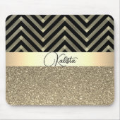 Glitterie Gold und Schwarz Zickzack Personalisiert Mousepad (Vorne)