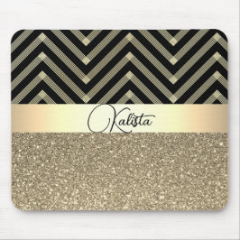 Glitterie Gold und Schwarz Zickzack Personalisiert Mousepad