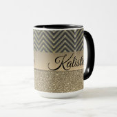 Glitterie Gold und Schwarz Zickzack Tasse (VorderseiteRechts)