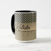 Glitterie Gold und Schwarz Zickzack Tasse (Vorderseite Links)