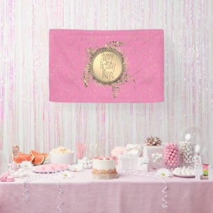 Glitterie Goldschildkröte auf Rosa Geburtstag Pers Banner