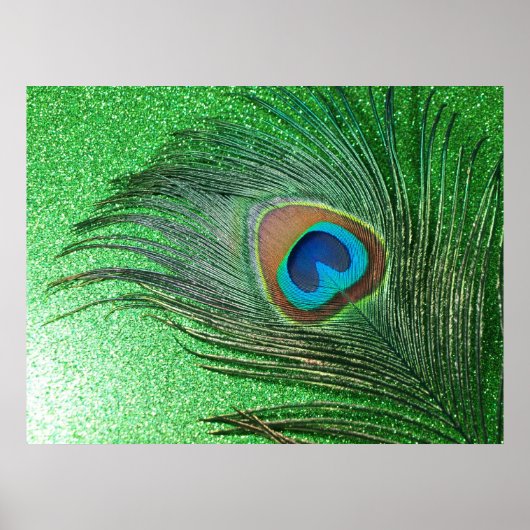 Glitterie Green Peacock Feather Still Life Poster (Vorne)