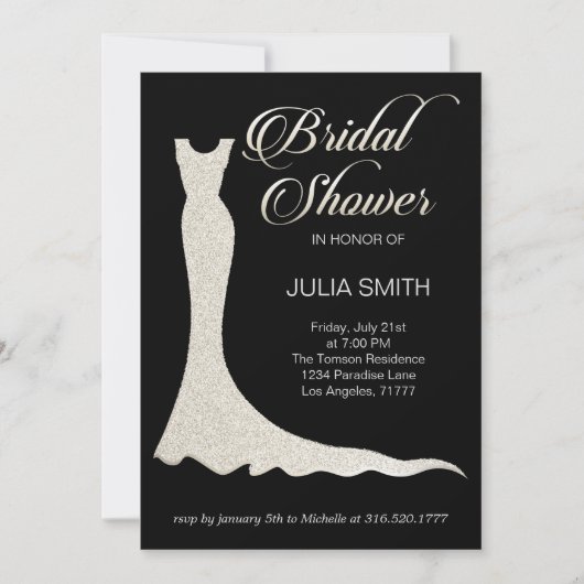 Glitterie Hochzeitskleid Einladung (Vorderseite)