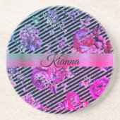 Glitterie Hot Pink und Aquamarine Blüte Getränkeuntersetzer (Vorne)