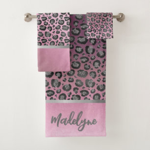 Glitterie Leopard Print auf rosa Personalisiert Badhandtuch Set