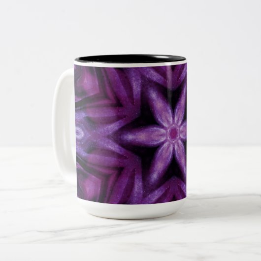 Glitterie Lila Kaleidoskop Herz Gradient Zweifarbige Tasse (Vorderseite Links)