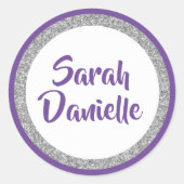 Glitterie Lila und Silbername Gustensticker Runder Aufkleber (Vorderseite)