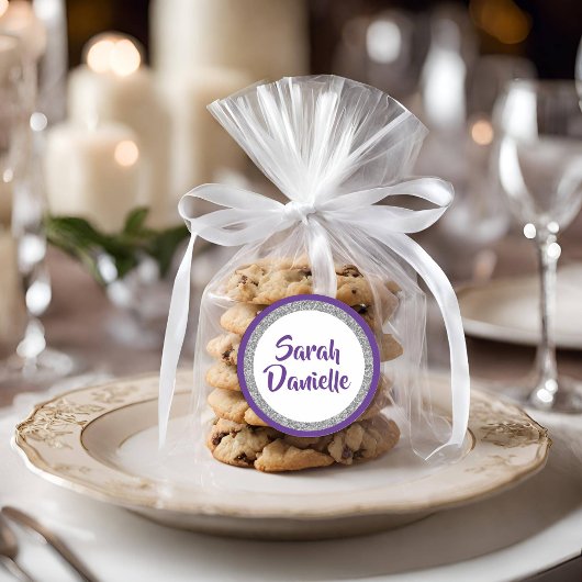 Glitterie Lila und Silbername Gustensticker Runder Aufkleber