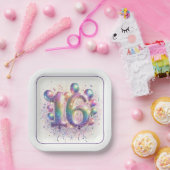 Glitterie Nummer 16 mit Balloons und Confetti Pappteller (Party)