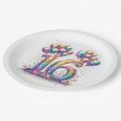 Glitterie Nummer 16 mit Balloons und Confetti Pappteller (Schrägansicht)