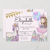 Glitterie Rosa Geburtstagsmädchen Einladung (Vorne/Hinten)