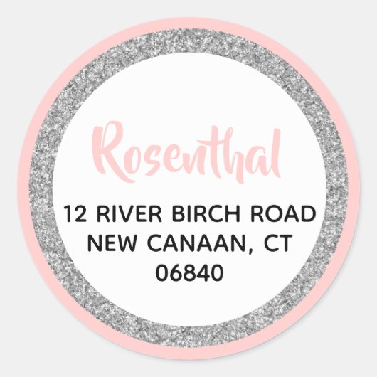 Glitterie Rosa und Silber Rücksendeadresse Runder Aufkleber (Vorderseite)