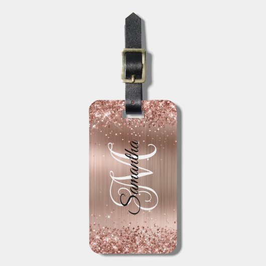 Glitterie Rose Gold Curly Monogram Gepäckanhänger (Vorderseite vertikal)